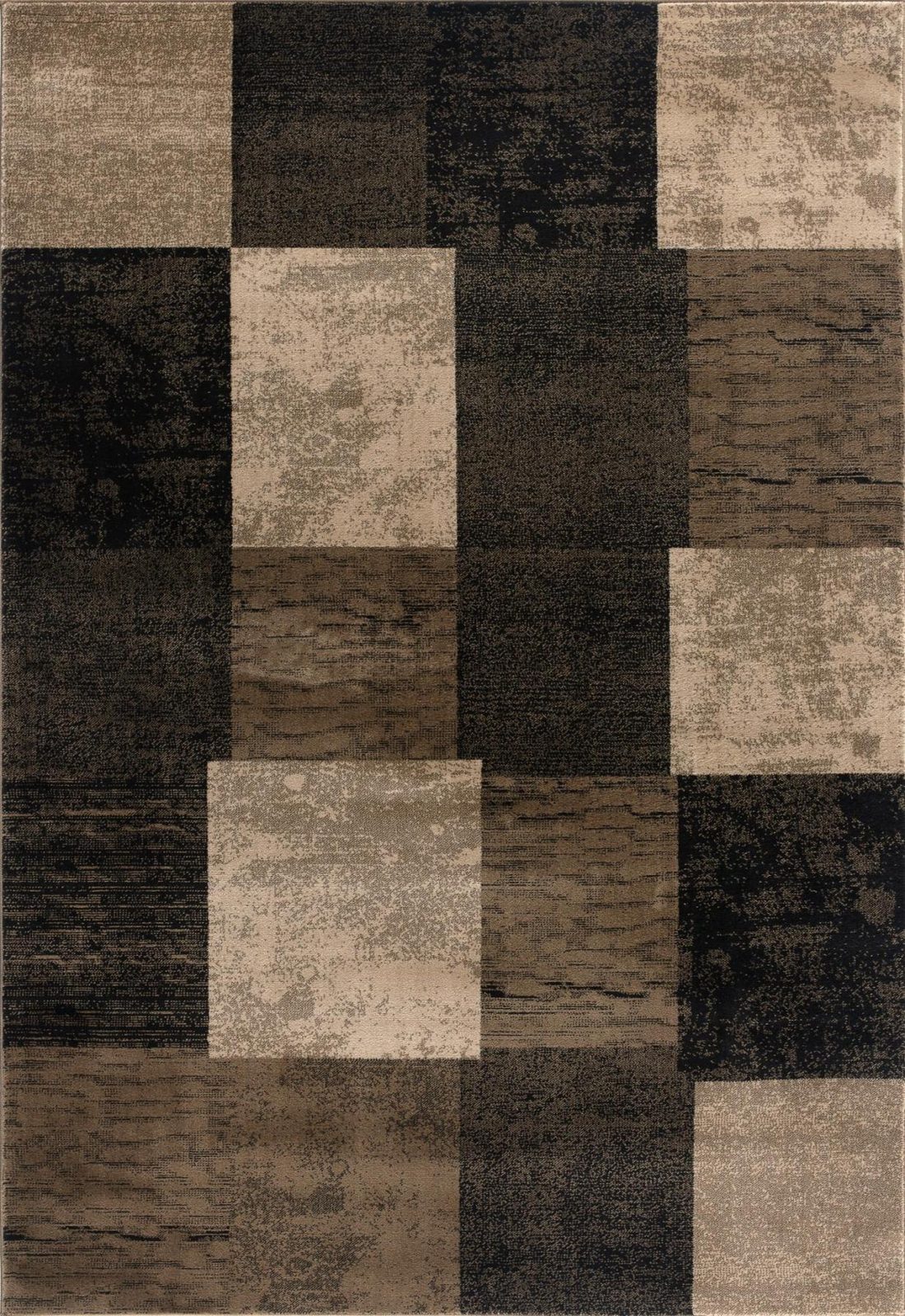 Black and Brown Geometric Distressed Polypropylene Rectangle Area Rug