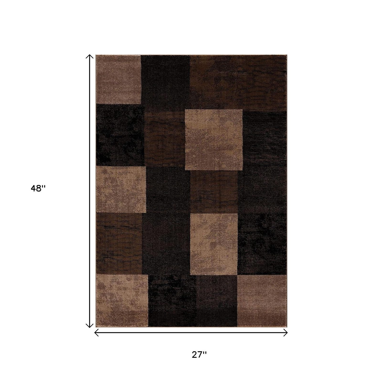 Black and Brown Geometric Distressed Polypropylene Rectangle Area Rug