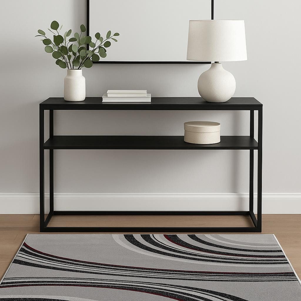 Gray Abstract Dhurrie Polypropylene Rectangle Area Rug