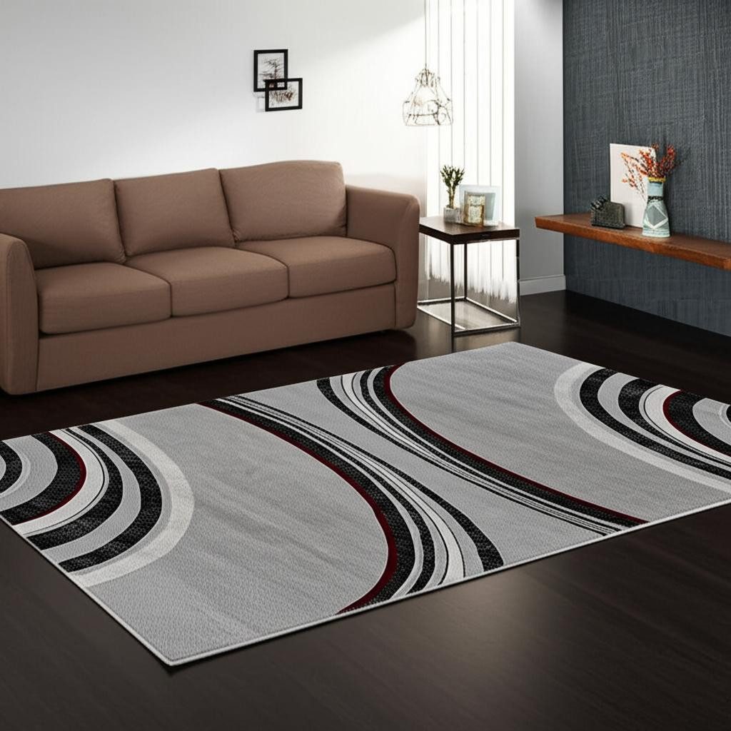 Gray Abstract Dhurrie Polypropylene Rectangle Area Rug, 5′ × 7′
