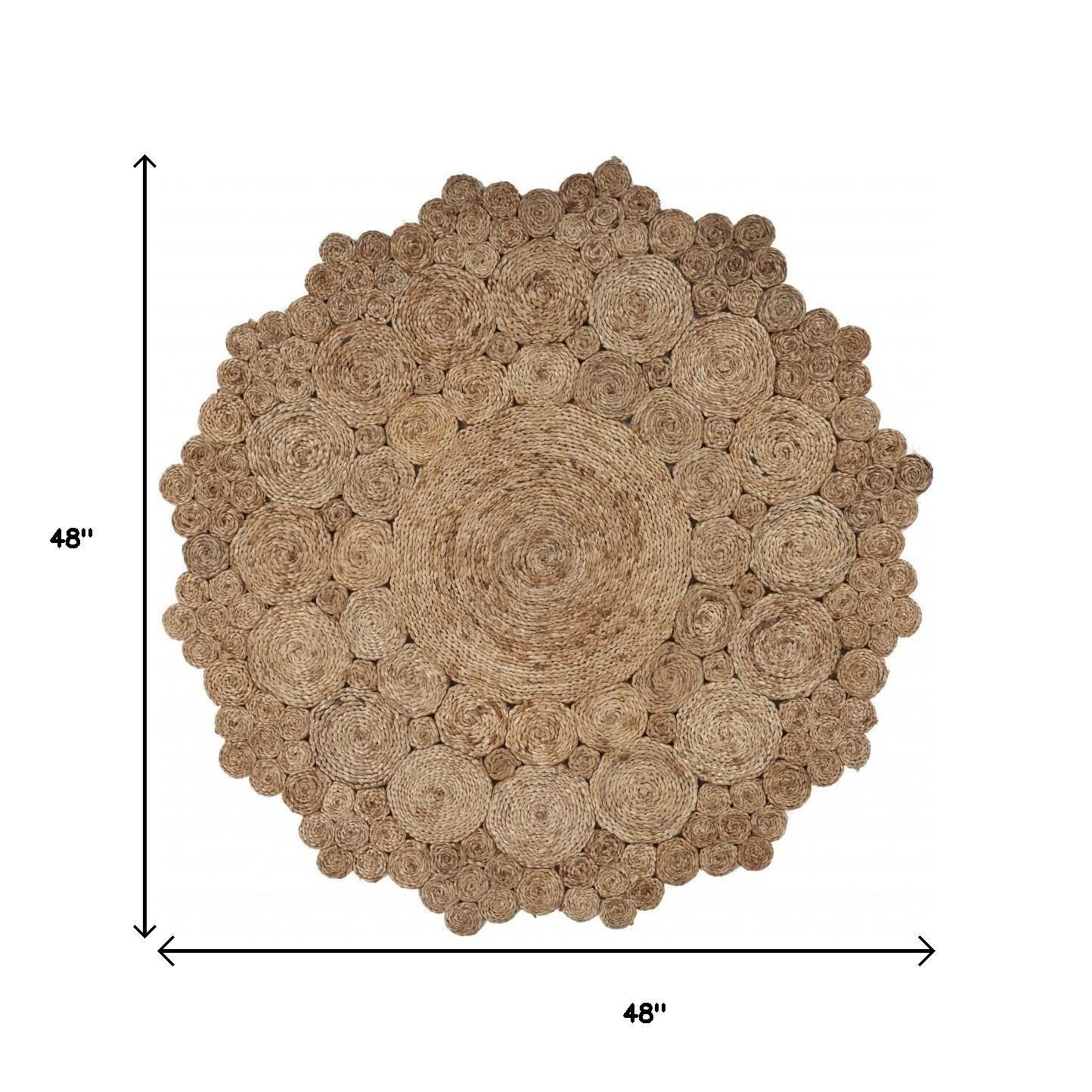 Natural Jute Abstract Geometric Hand Braided Round Area Rug