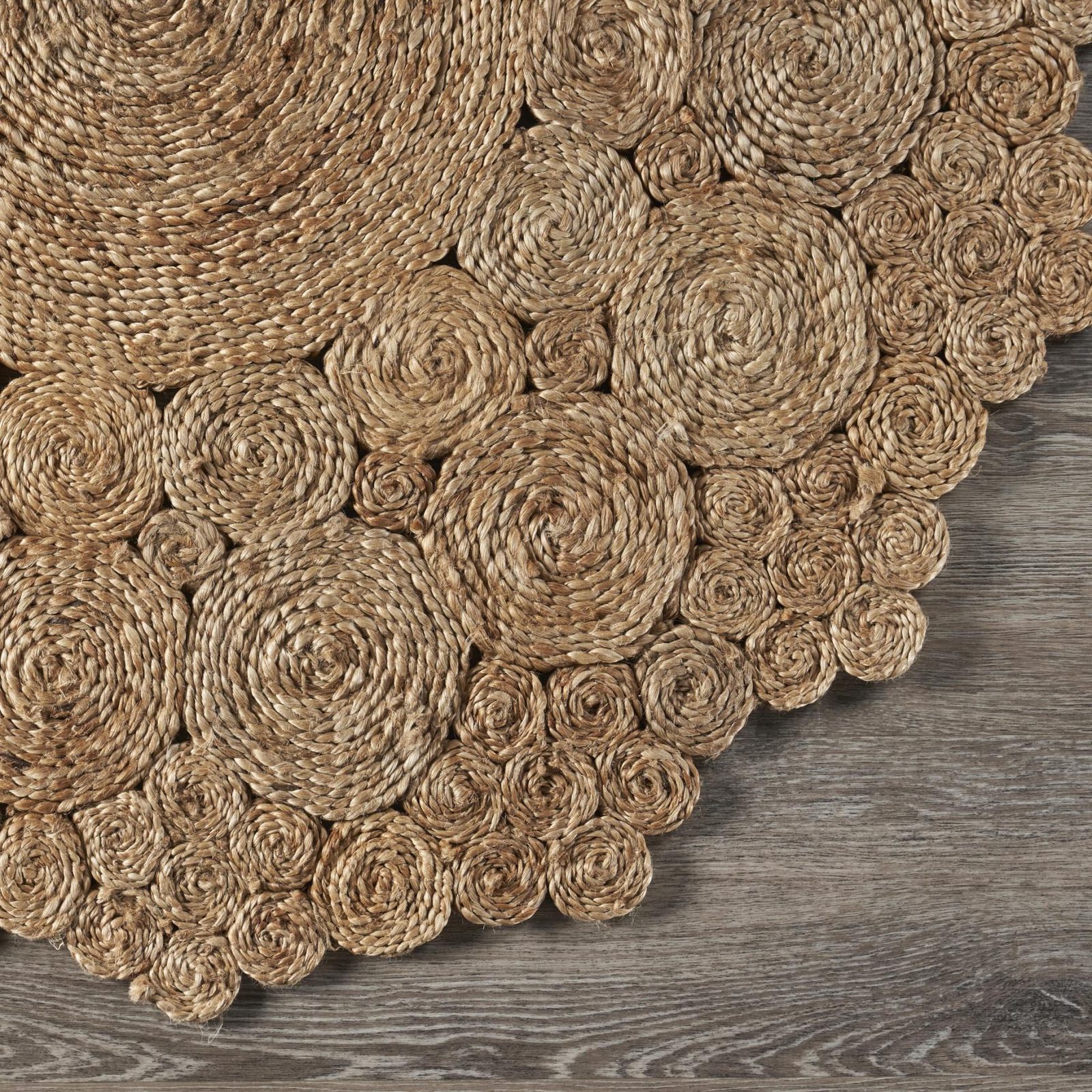 Natural Jute Abstract Geometric Hand Braided Round Area Rug
