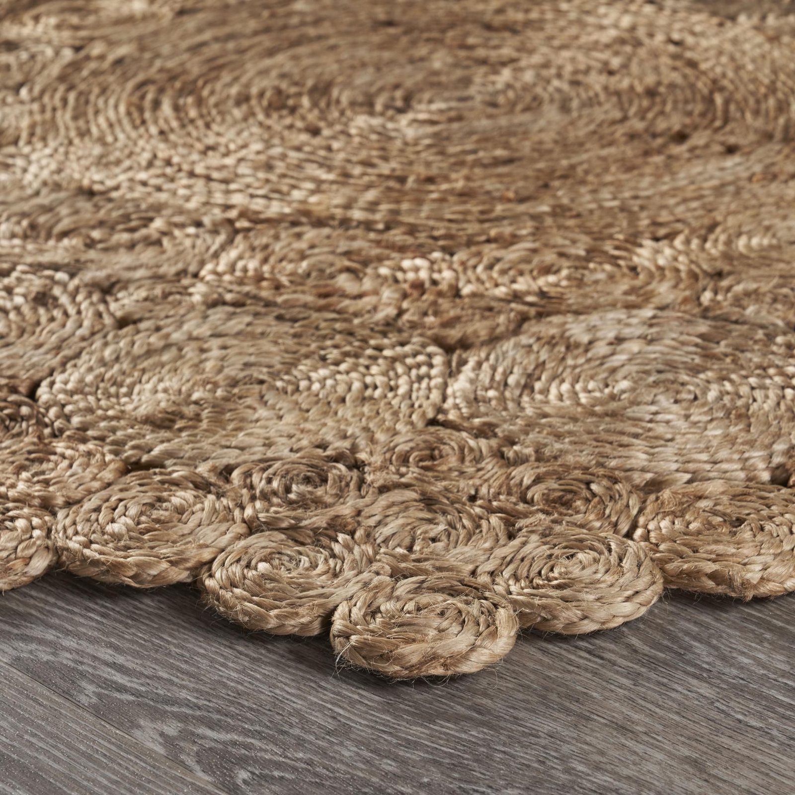 Natural Jute Abstract Geometric Hand Braided Round Area Rug