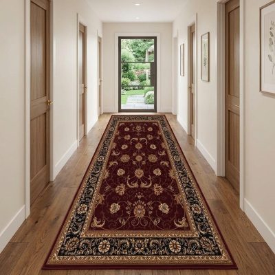 20′ Red and Black Olefin Oriental Runner Rug