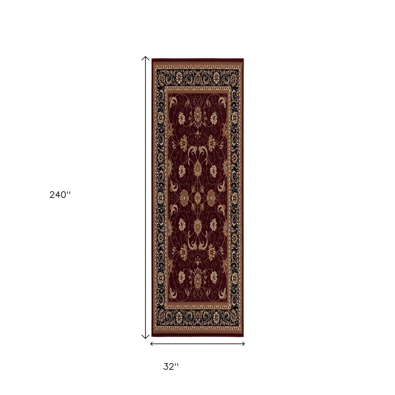20′ Red and Black Olefin Oriental Runner Rug