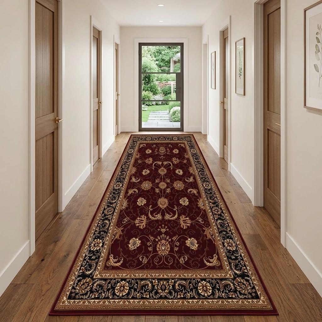 20′ Red and Black Olefin Oriental Runner Rug