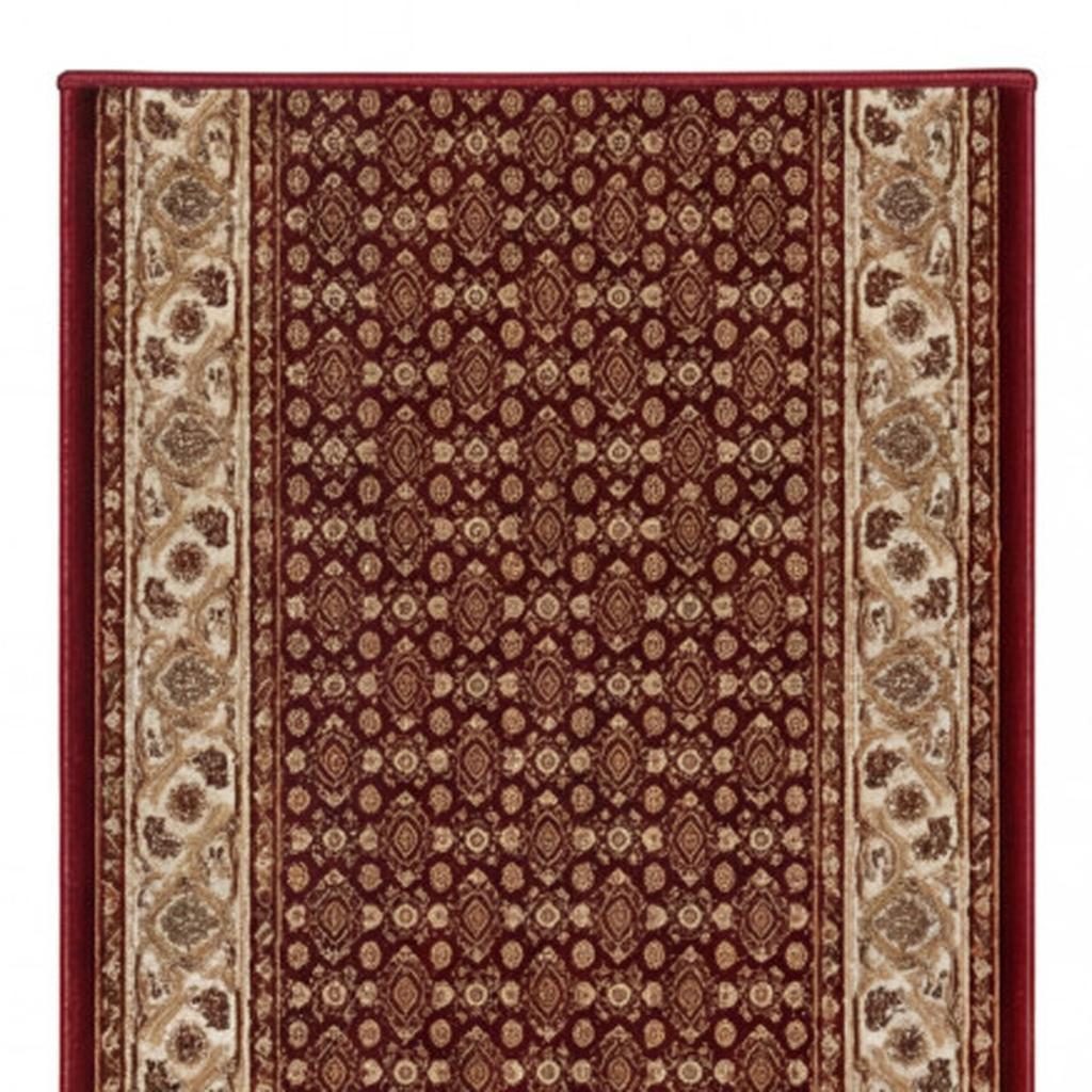 10′ Red and Beige Polypropylene Oriental Runner Rug