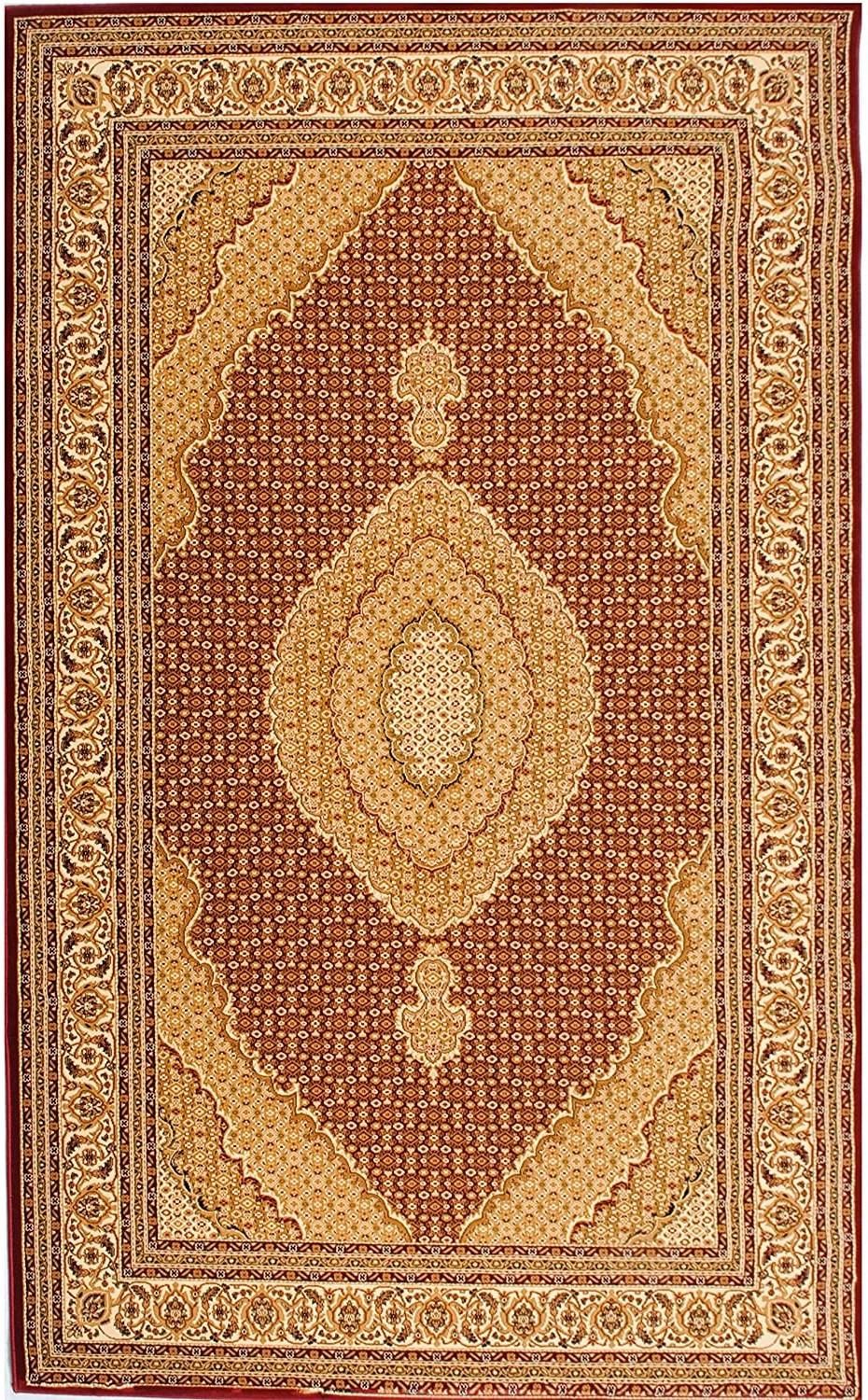 10′ Red and Beige Polypropylene Oriental Runner Rug