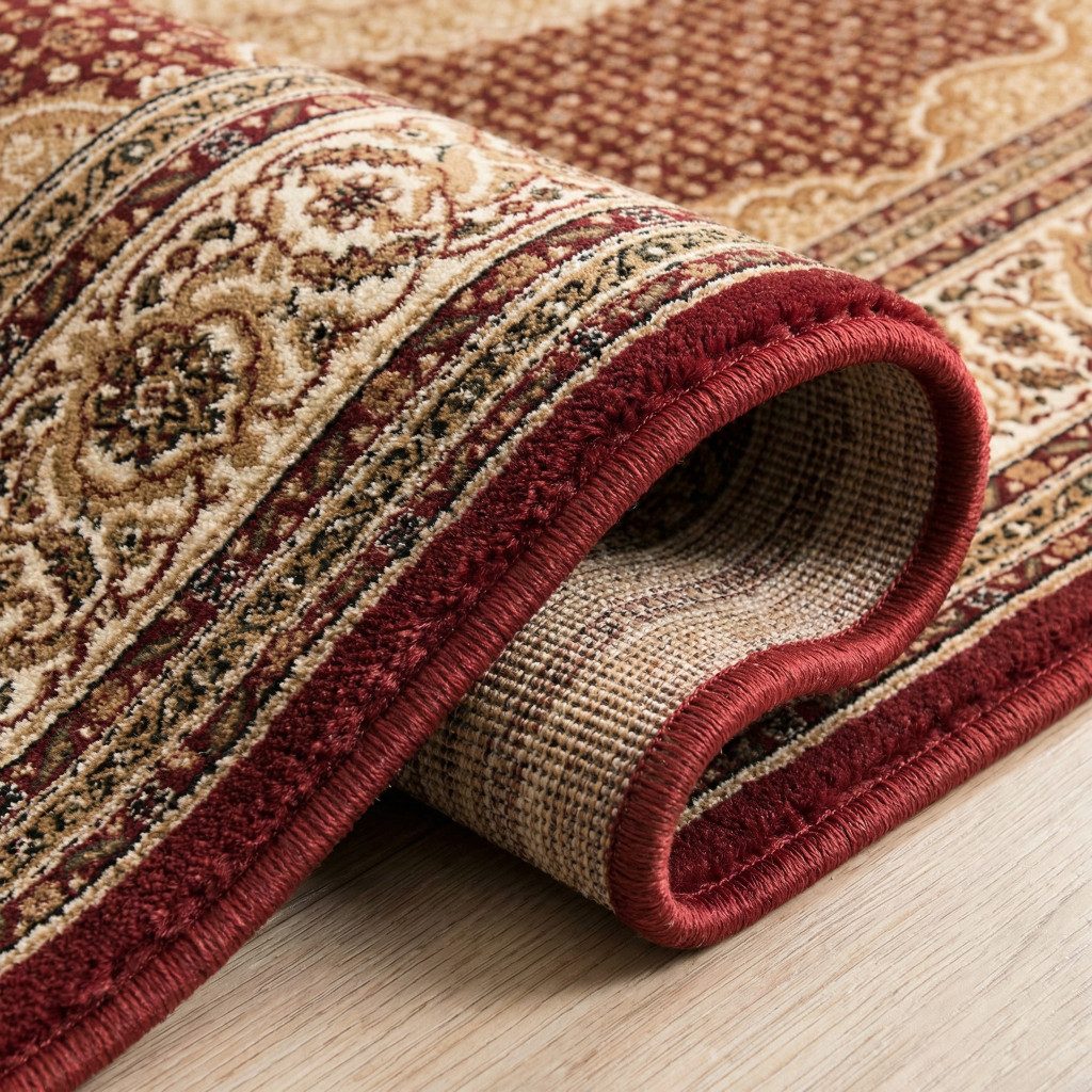 10′ Red and Beige Polypropylene Oriental Runner Rug