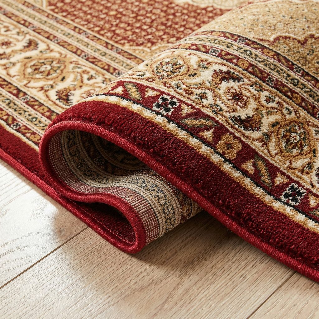 10′ Red and Beige Polypropylene Oriental Runner Rug