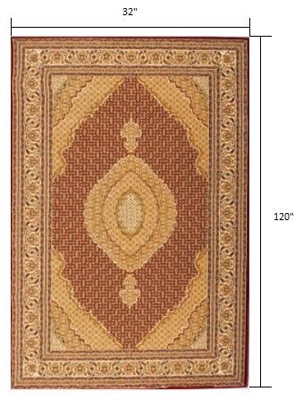 10′ Red and Beige Polypropylene Oriental Runner Rug