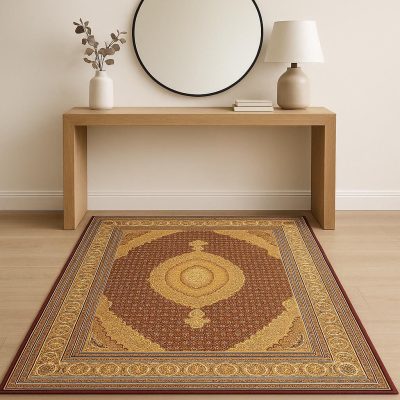 Red and Beige Oriental Olefin Area Rug