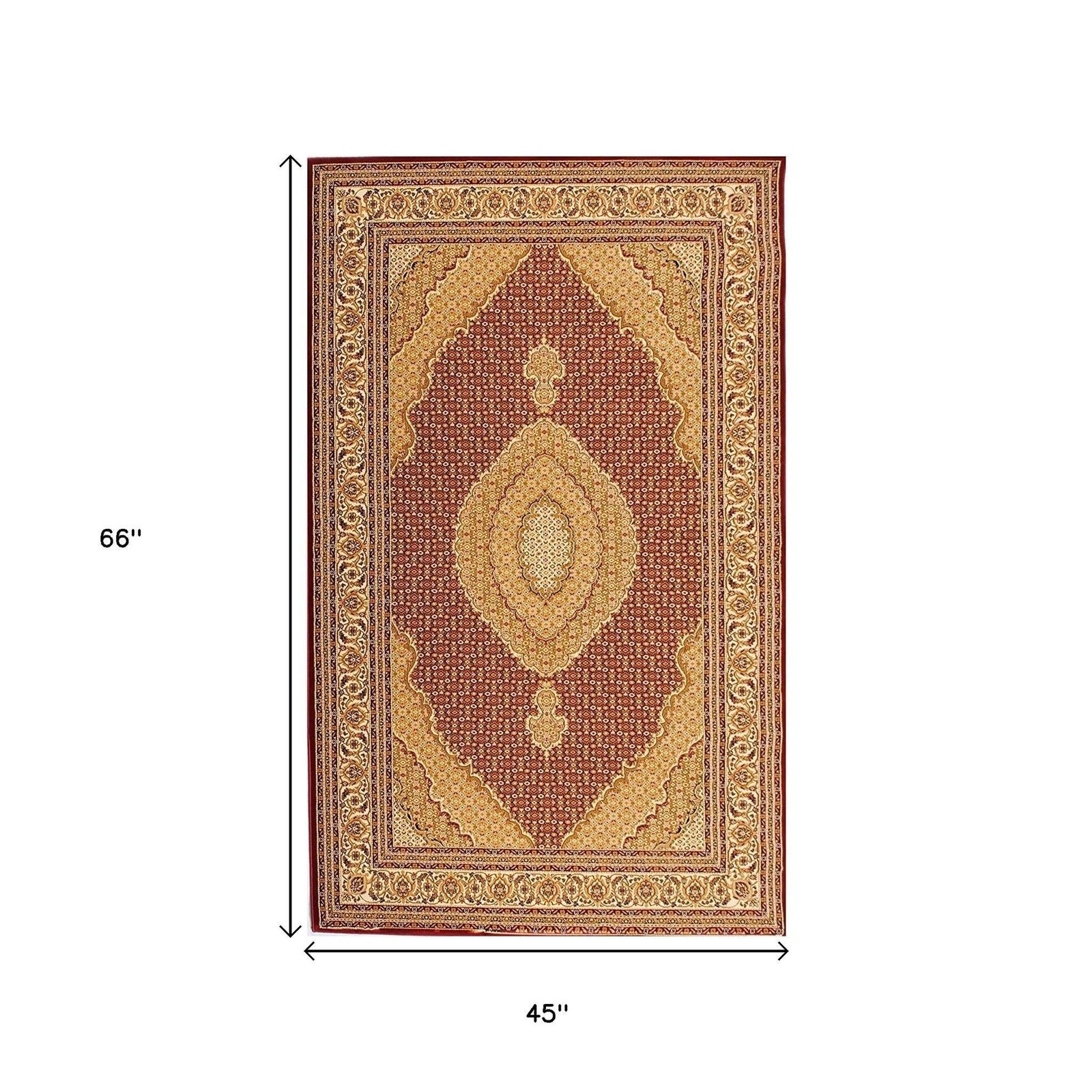 Red and Beige Oriental Olefin Area Rug