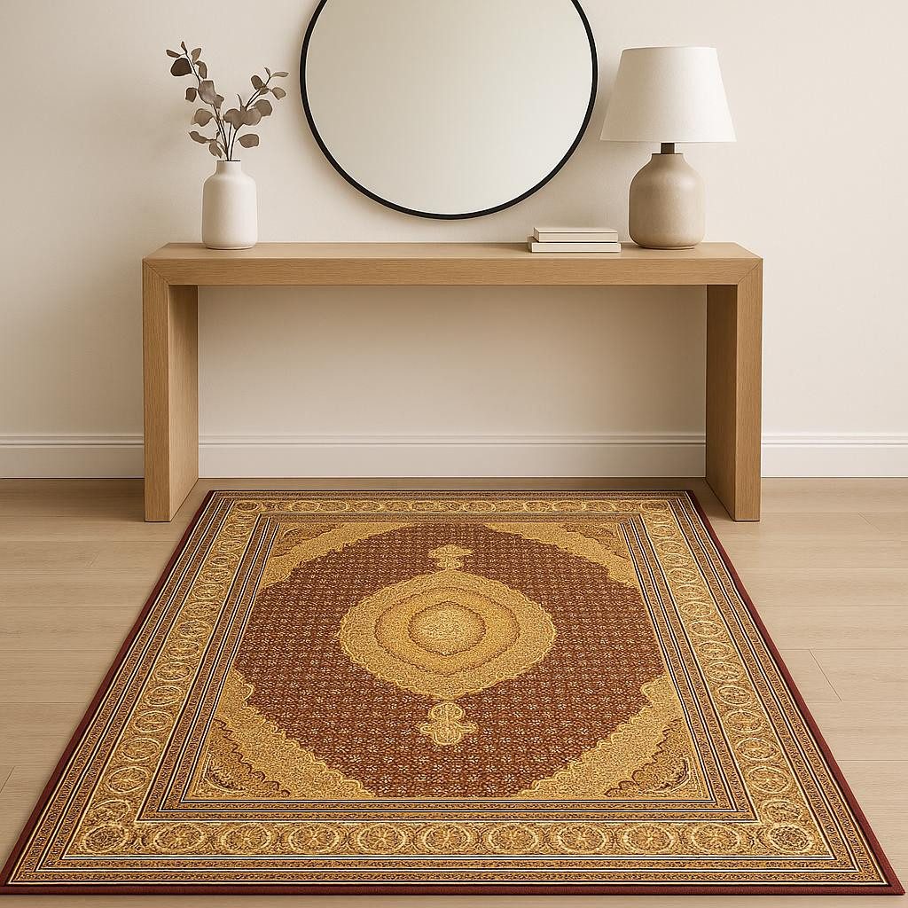 Red and Beige Oriental Olefin Area Rug