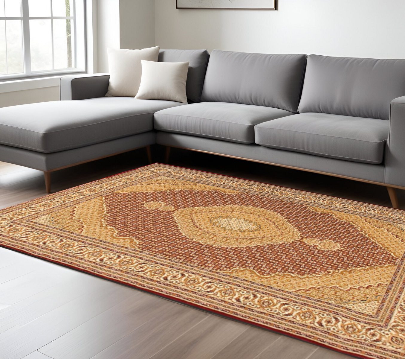Red and Beige Oriental Olefin Area Rug, 8′ × 11′