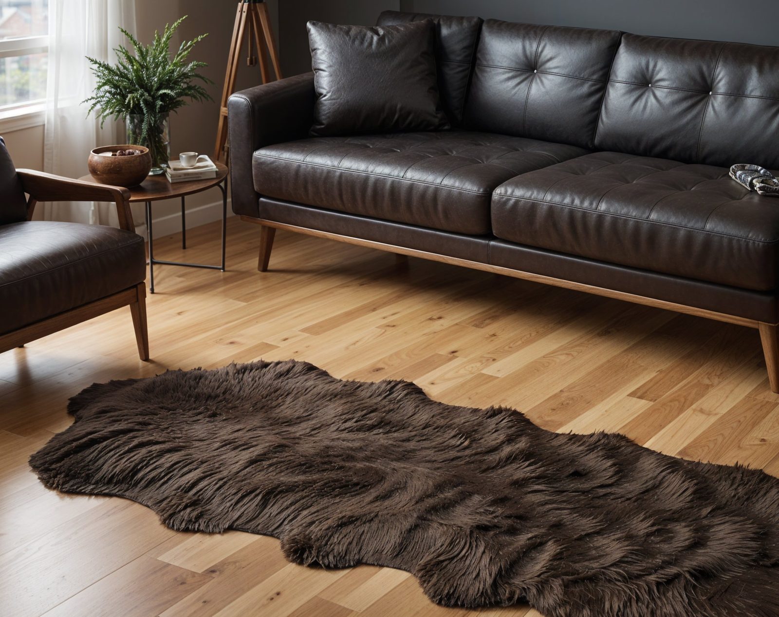 Black Faux Fur Washable Non Skid Area Rug, Color: Chocolate