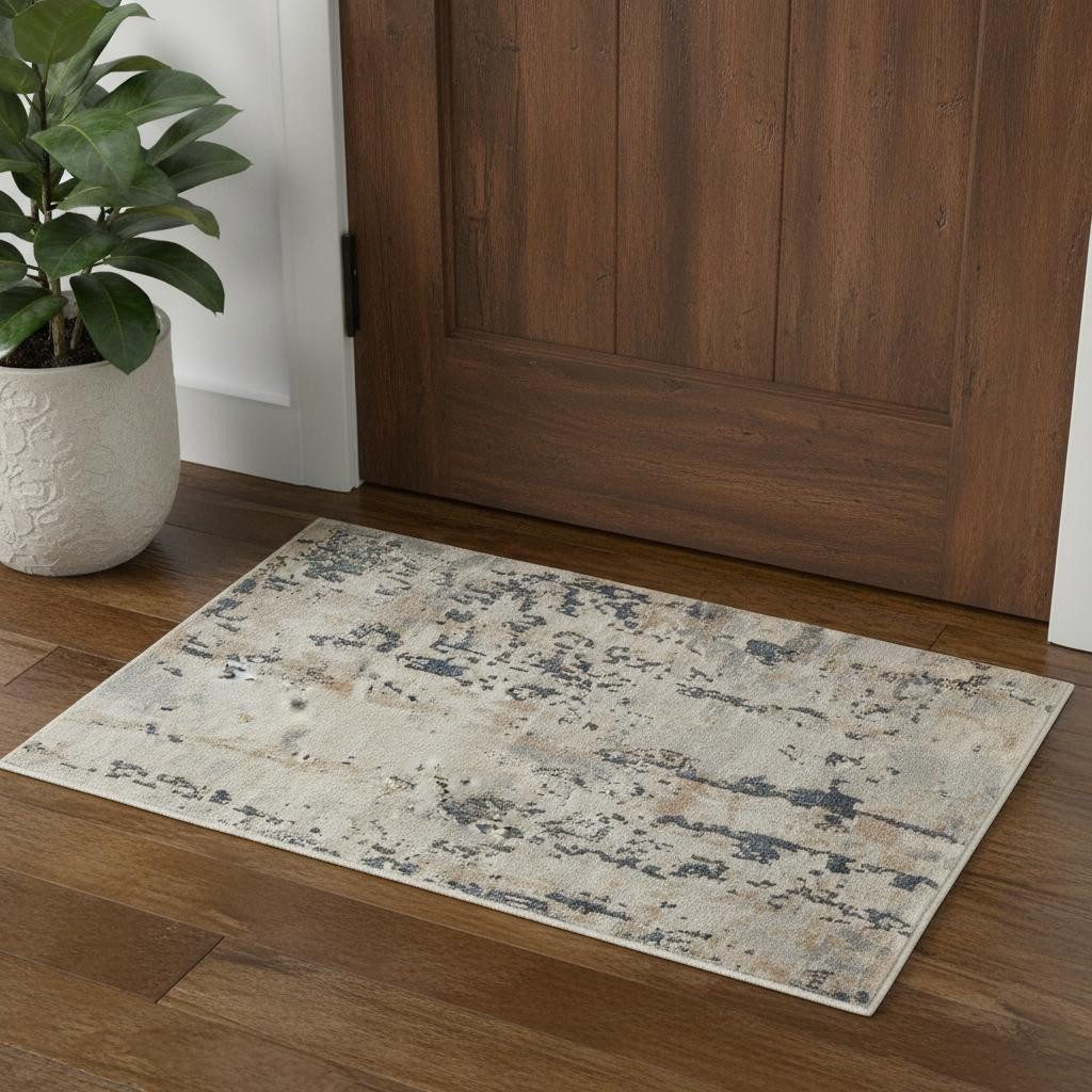 Beige and Gray Abstract Polypropylene Non Skid Area Rug, 2′ × 4′