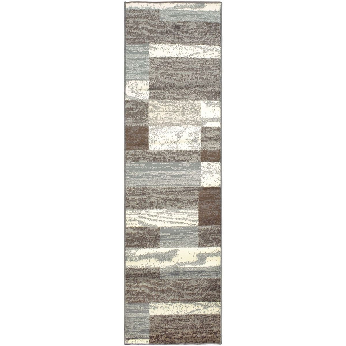Blue and Ivory Patchwork Polypropylene Rectangle Area Rug