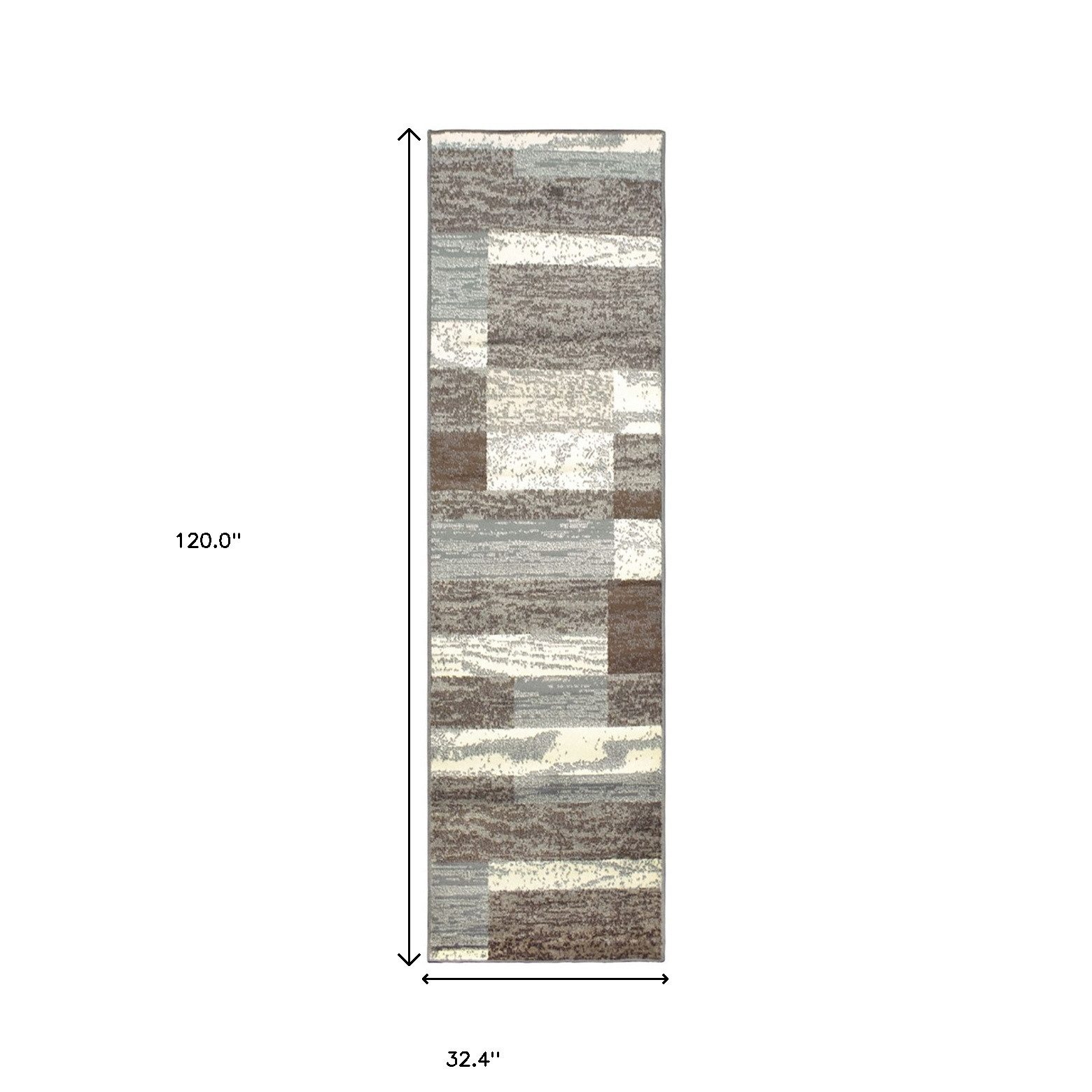 Blue and Ivory Patchwork Polypropylene Rectangle Area Rug