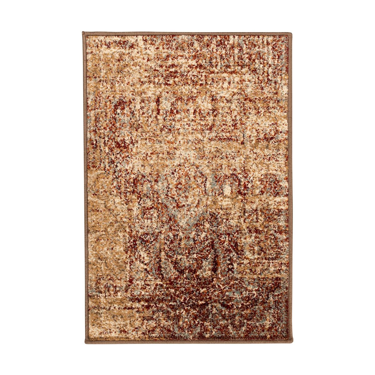 Gold and Maroon Polypropylene Abstract Distressed Area Rug