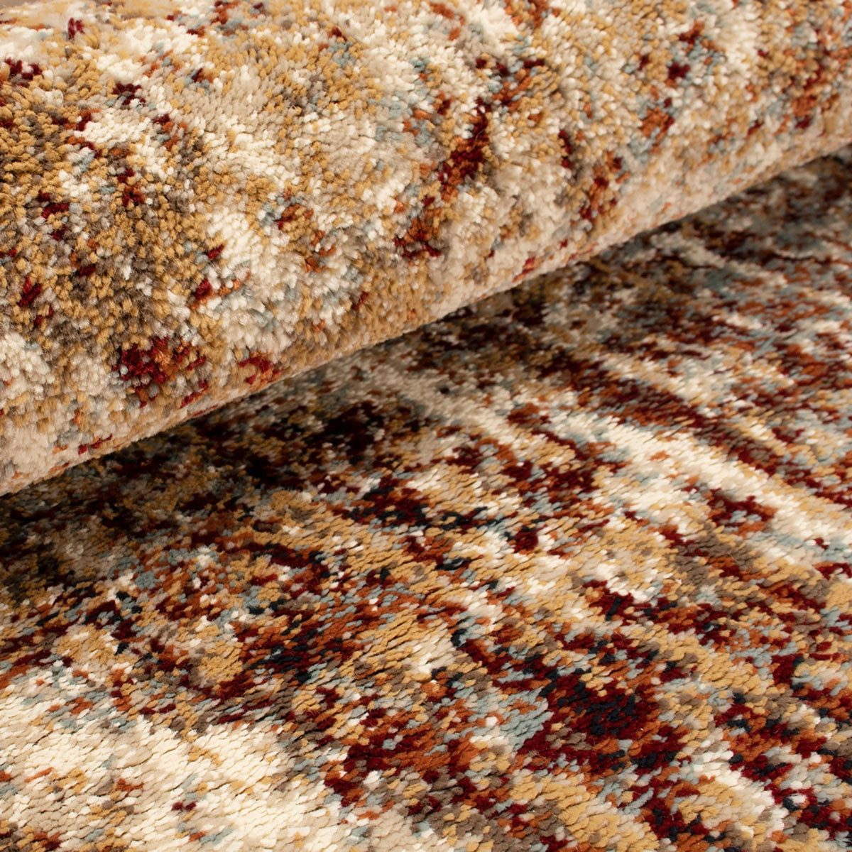 Gold and Maroon Polypropylene Abstract Distressed Area Rug