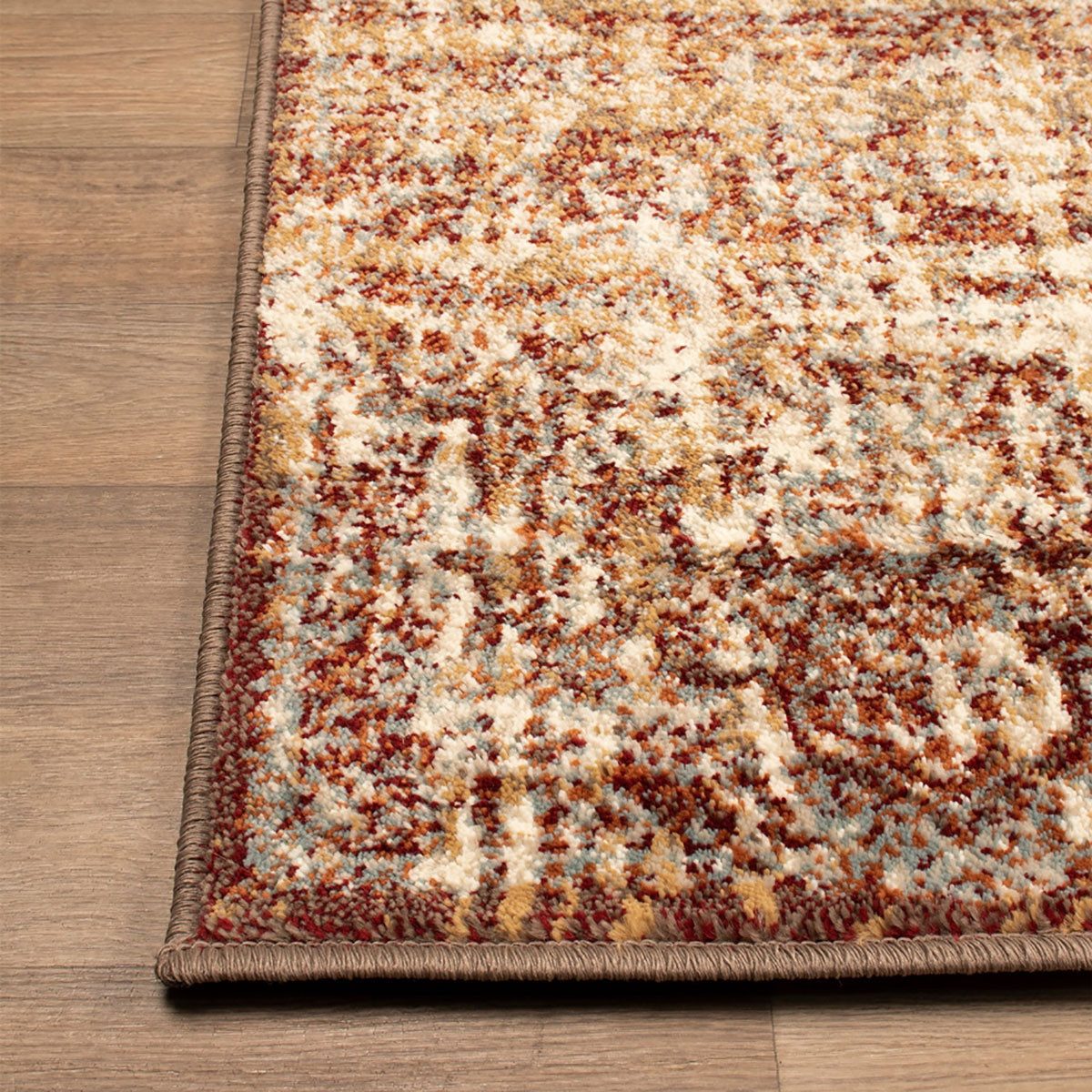 Gold and Maroon Polypropylene Abstract Distressed Area Rug