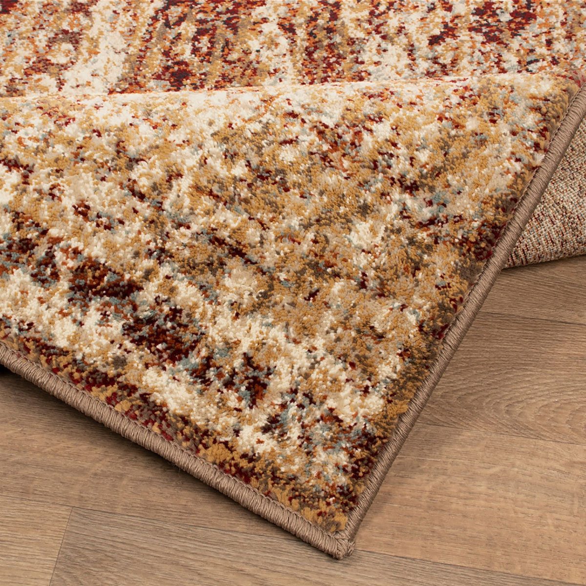 Gold and Maroon Polypropylene Abstract Distressed Area Rug