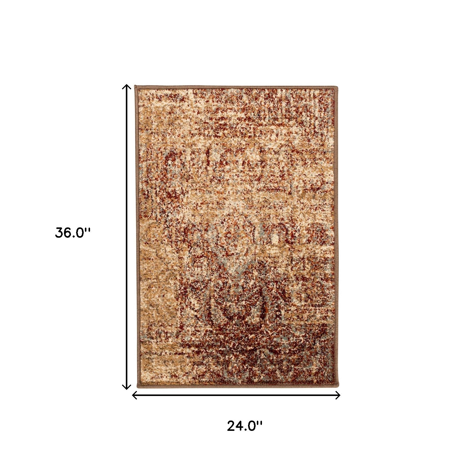 Gold and Maroon Polypropylene Abstract Distressed Area Rug