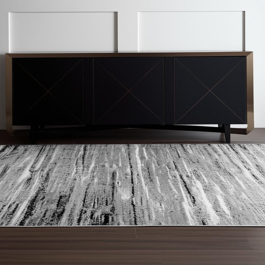 Gray Abstract Polypropylene Rectangle Area Rug