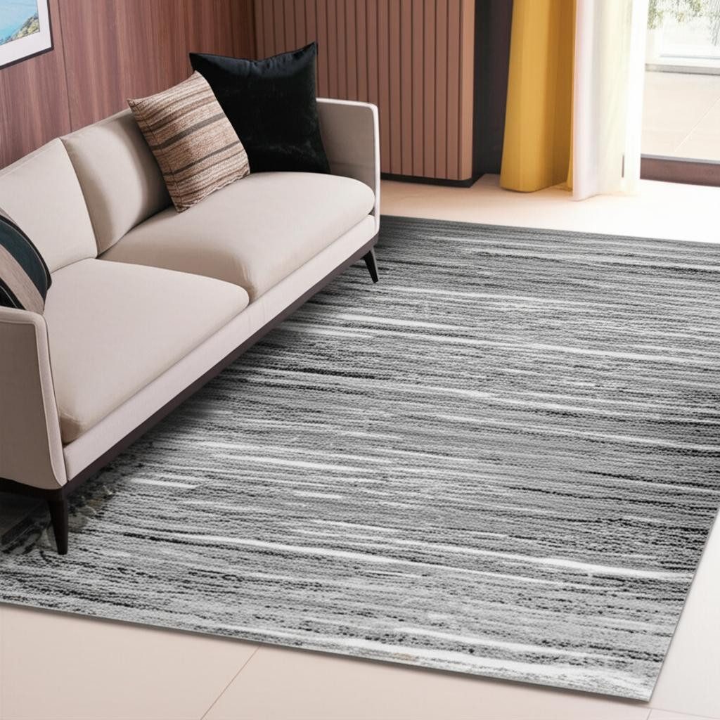 Gray Abstract Polypropylene Rectangle Area Rug, 5′ × 7′