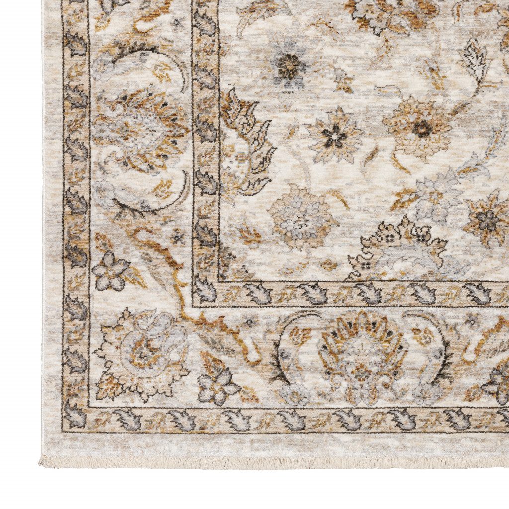 Ivory and Gray Oriental Polyester Area Rug