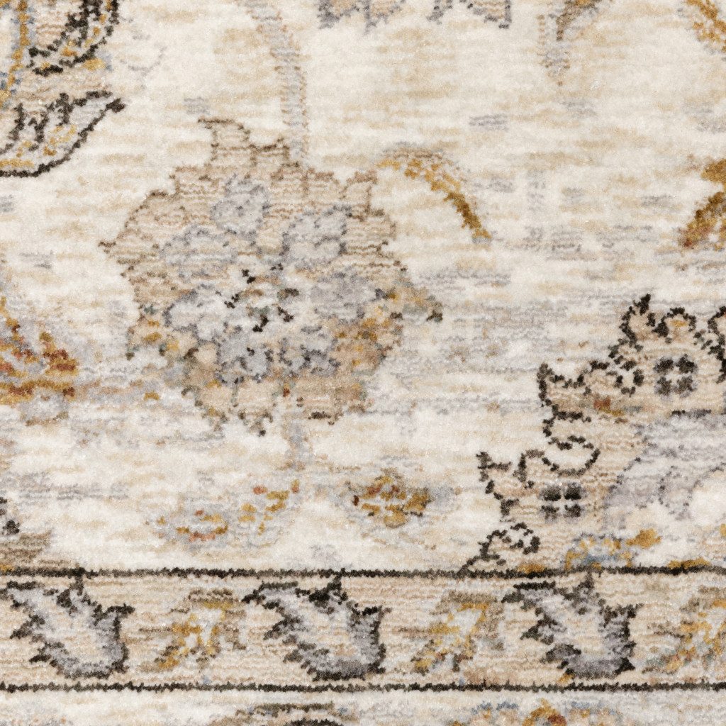 Ivory and Gray Oriental Polyester Area Rug