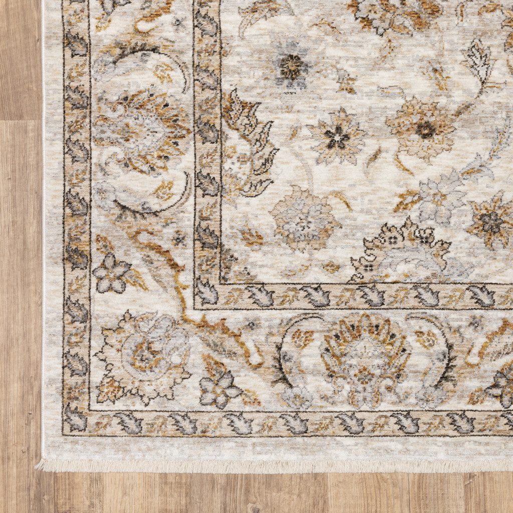 Ivory and Gray Oriental Polyester Area Rug