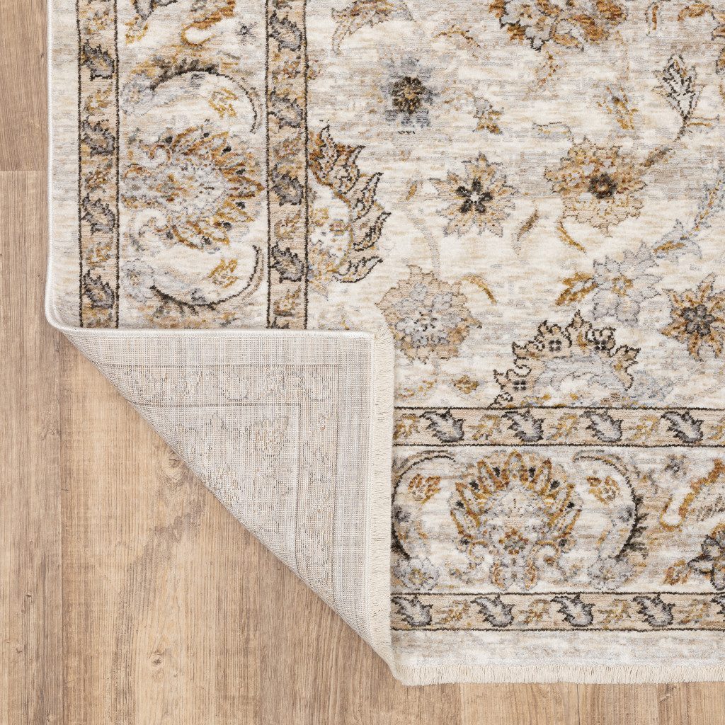 Ivory and Gray Oriental Polyester Area Rug