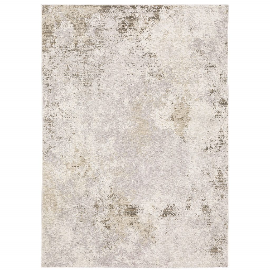 Abstract Beige Gray Brown Polyester Rectangle Area Rug