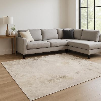 Abstract Beige Gray Brown Polyester Rectangle Area Rug