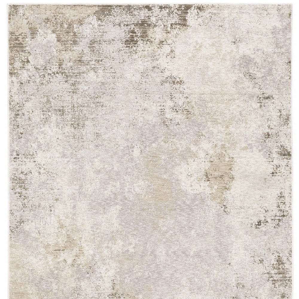 Abstract Beige Gray Brown Polyester Rectangle Area Rug