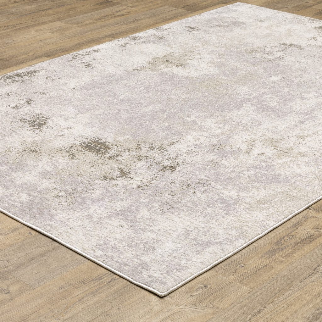 Abstract Beige Gray Brown Polyester Rectangle Area Rug