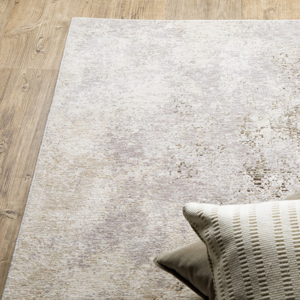 Abstract Beige Gray Brown Polyester Rectangle Area Rug