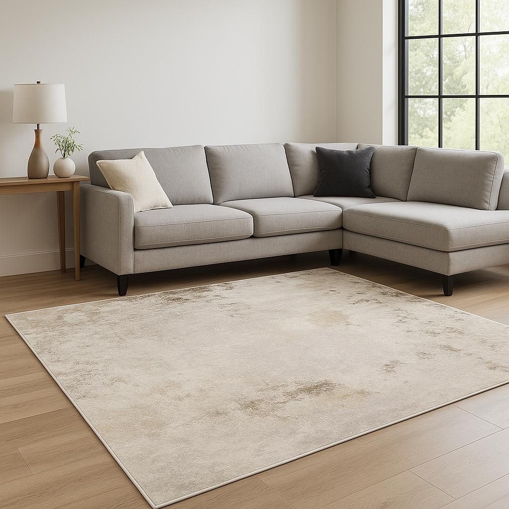 Abstract Beige Gray Brown Polyester Rectangle Area Rug