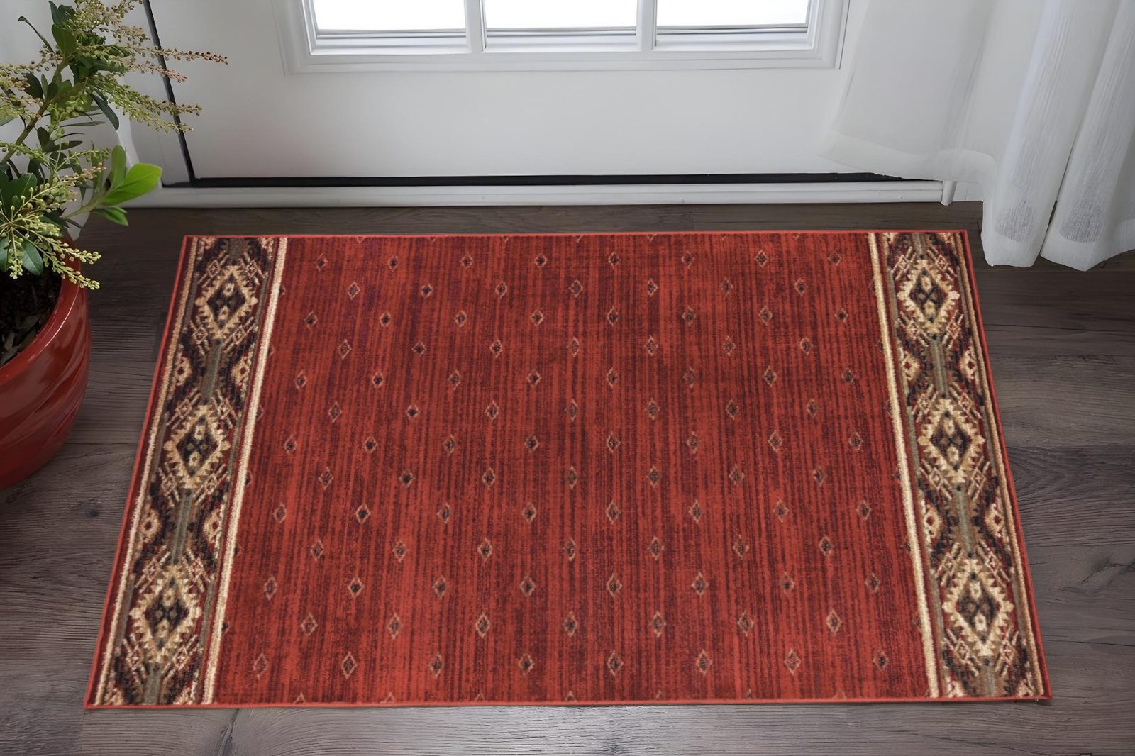 Berry Gold and Ivory Southwestern Polypropylene Rectangle Area Rug, 2′ × 3′