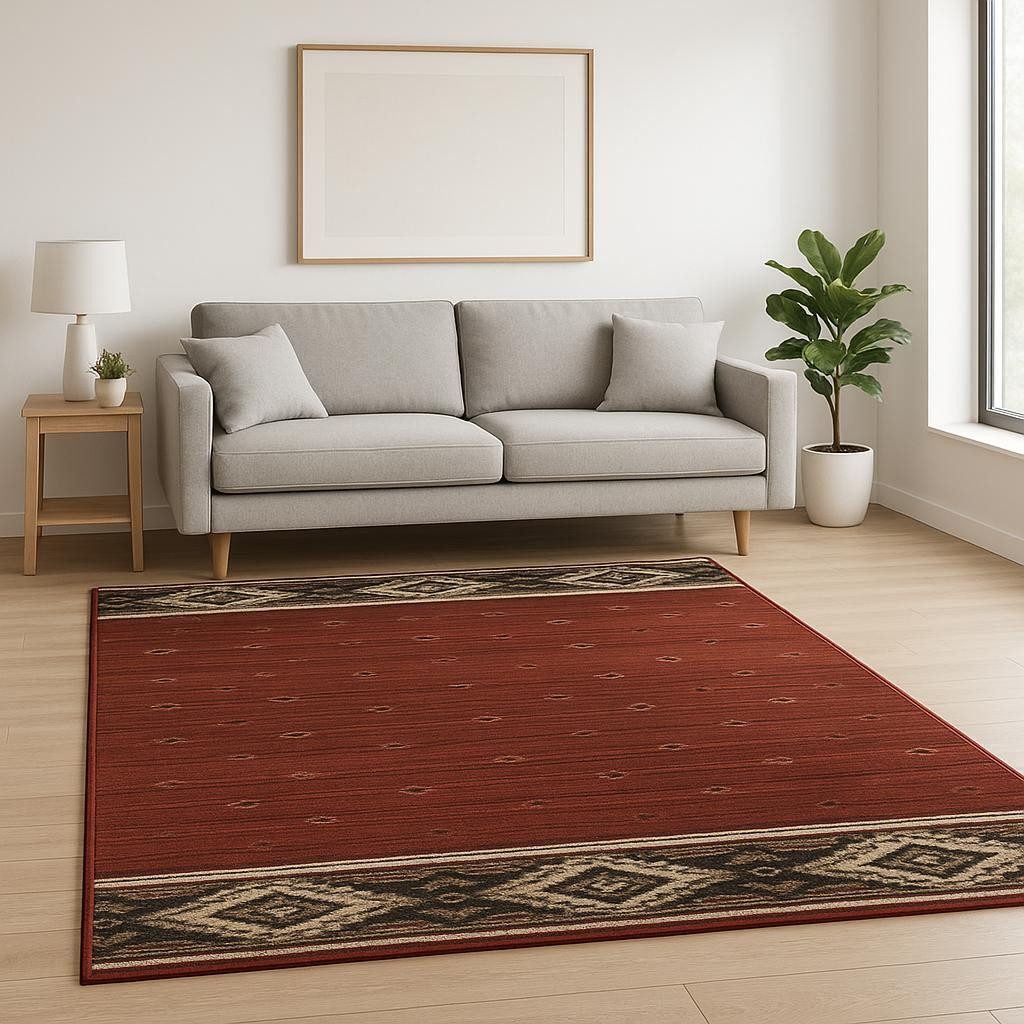 Berry Gold and Ivory Southwestern Polypropylene Rectangle Area Rug, 5′ × 7′