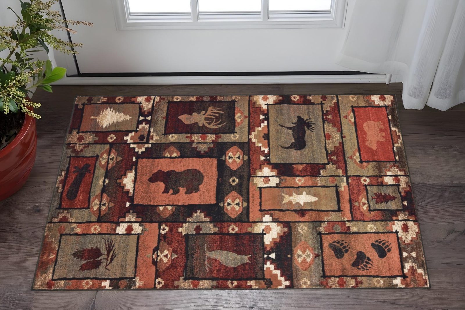 Southwestern Brown Rust and Gold Polypropylene Rectangle Area Rug, 2′ × 3′