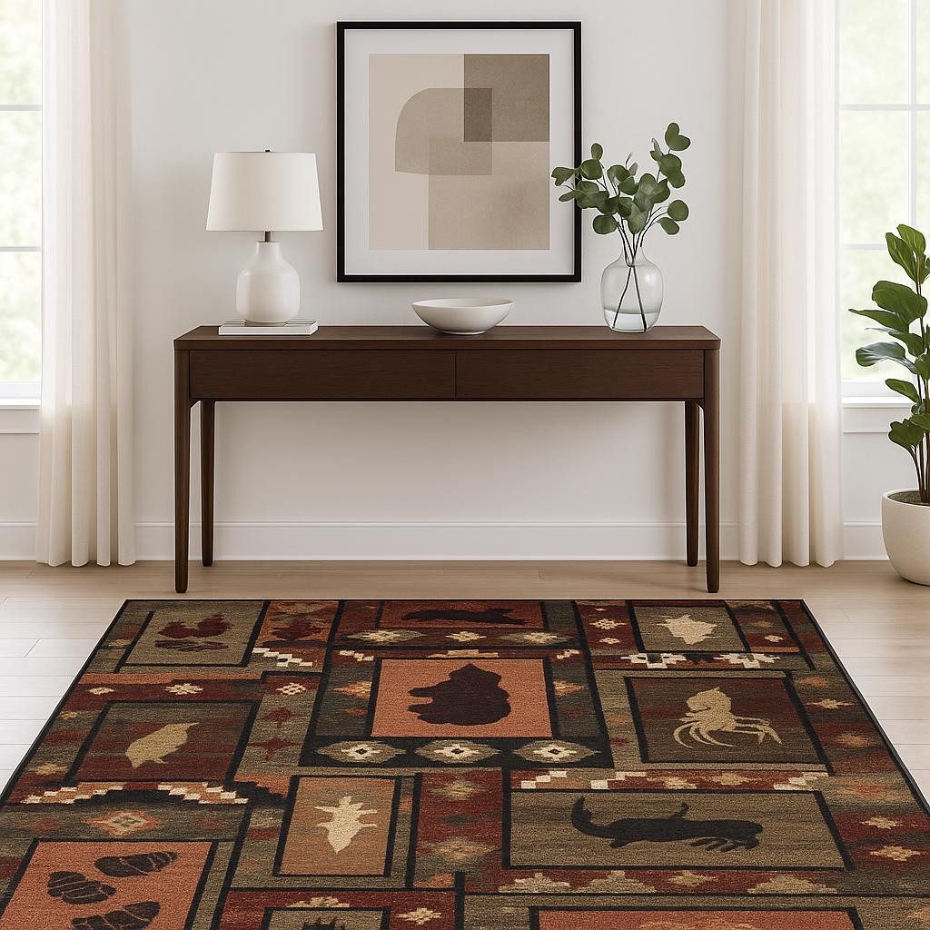 Southwestern Brown Rust and Gold Polypropylene Rectangle Area Rug, 4′ × 6′