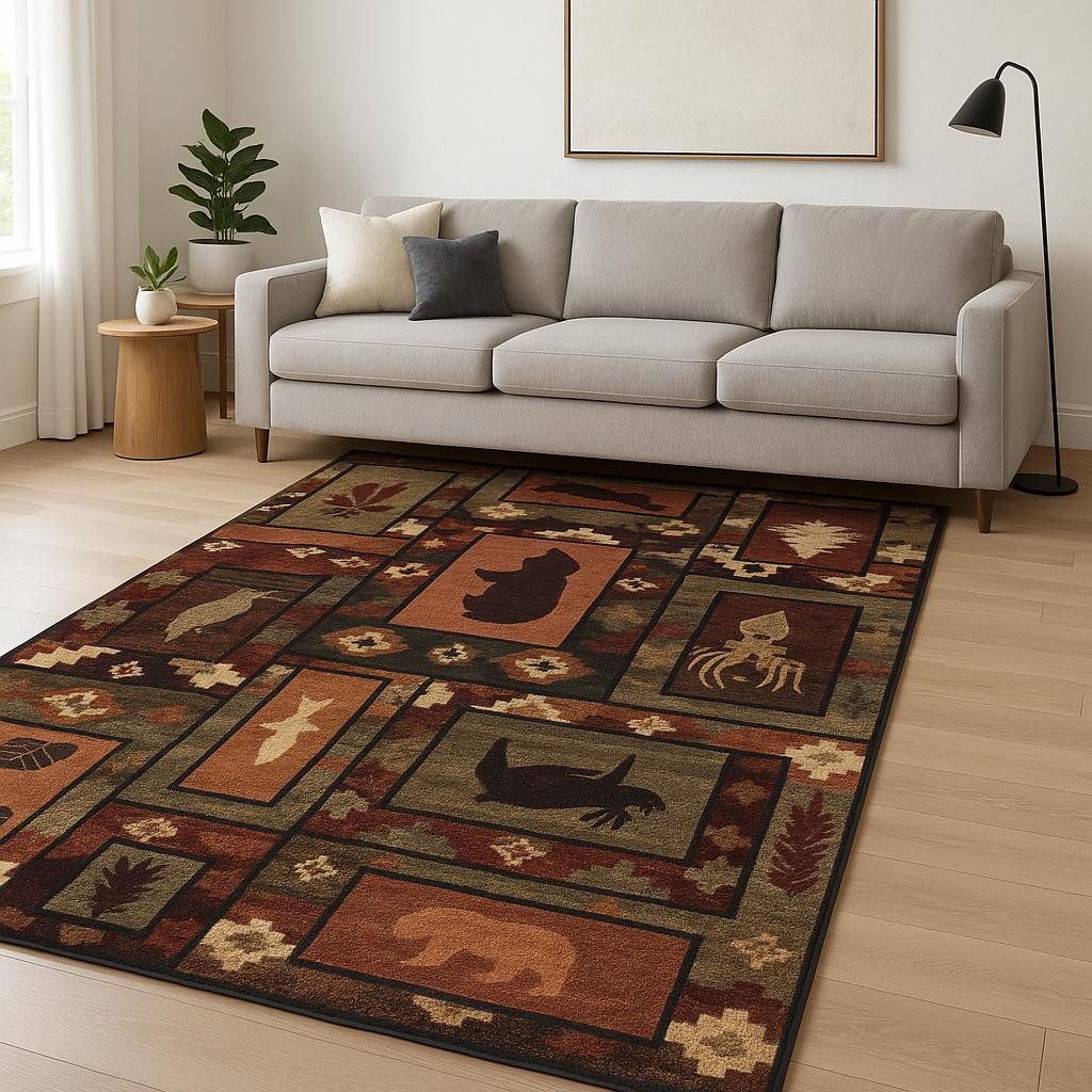 Southwestern Brown Rust and Gold Polypropylene Rectangle Area Rug, 8′ × 11′