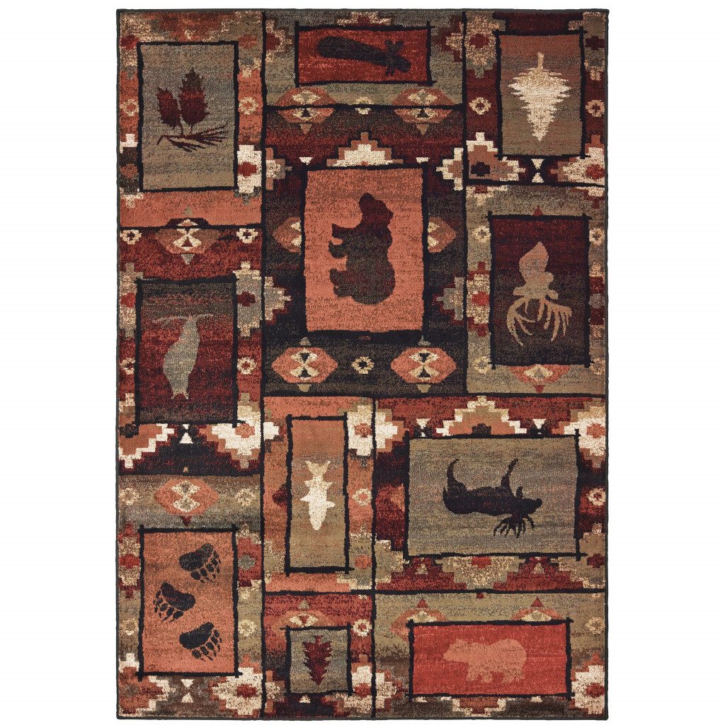 Southwestern Brown Rust and Gold Polypropylene Rectangle Area Rug