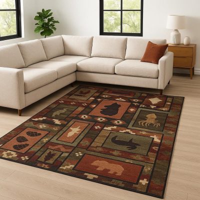 Southwestern Brown Rust and Gold Polypropylene Rectangle Area Rug