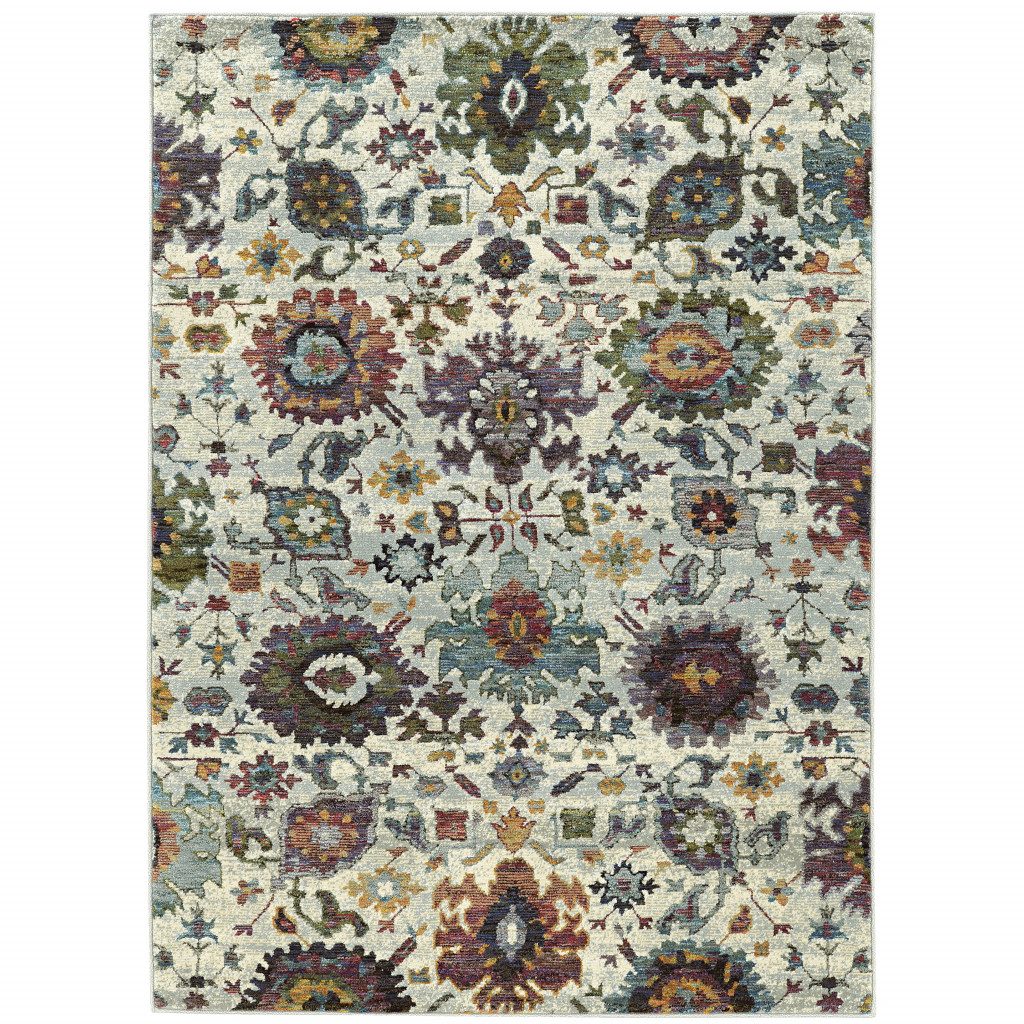 Stone Purple and Green Polypropylene Oriental Area Rug