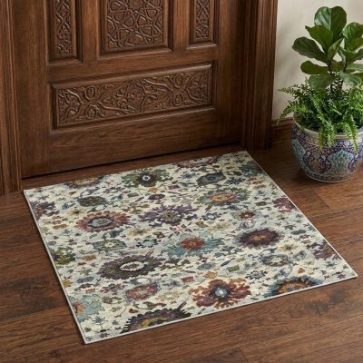 Stone Purple and Green Polypropylene Oriental Area Rug