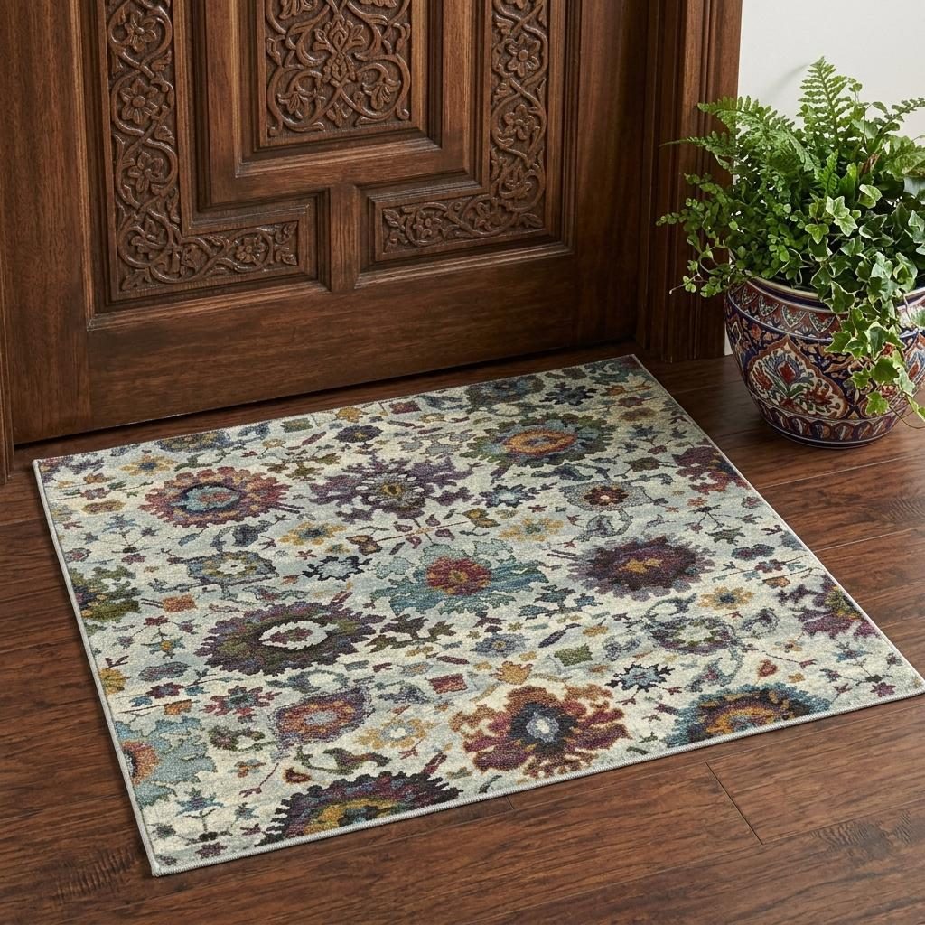 Stone Purple and Green Polypropylene Oriental Area Rug, 3′ × 5′